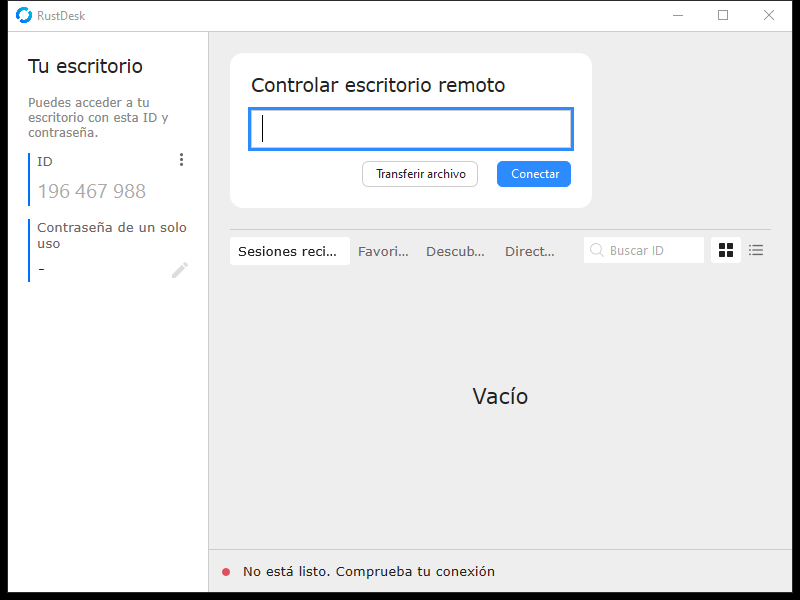 Pantalla de RustDesk con el ID